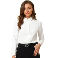 Allegra K Women's Office Work Turn Down Collar Lace Trim Long Sleeve Button Down Shirt -Trendy Women GUEST 69127761 4423 4e26 99b1 d003774587ef