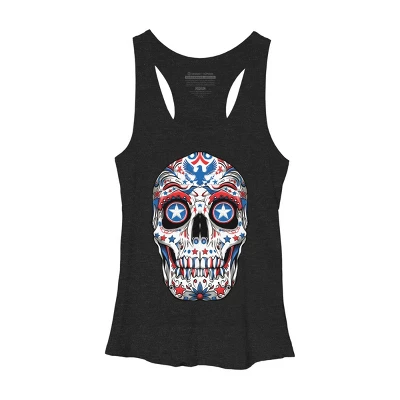 Women's Design By Humans July 4th American Sugar Skull By Racerback Tank Top 2 Women's Design By Humans July 4th American Sugar Skull By Racerback Tank Top - Image 2