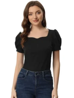 Allegra K Women's Puff Short Sleeve Sweetheart Neck Elegant Blouse -Trendy Women GUEST 6aa1d5e9 f8b1 42bc b35c 000ee4497c7d