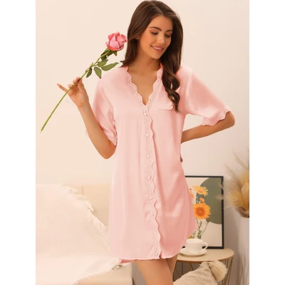 Cheibear Womens Satin Pajama Dress Button Down Silky Short Sleeves Nightgowns 1 Cheibear Womens Satin Pajama Dress Button Down Silky Short Sleeves Nightgowns