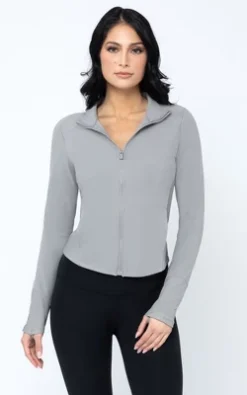 Yogalicious Womens Lux Streamline Interlink Ribbed Contour Insert Full Zip Performance Jacket With Pockets -Trendy Women GUEST 6ae0b047 0dff 4707 b24f b01a9be74c61