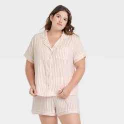 Women's Beautifully Soft Short Sleeve Notch Collar Top And Shorts Pajama Set - Stars Above™ -Trendy Women GUEST 6d96b8a3 6cfb 480c 9ed7 7fe31c811658