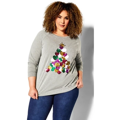 Women's Plus Size Sequin Sweat Top - Gray Marle | AVENUE 6 Women's Plus Size Sequin Sweat Top - Gray Marle | AVENUE - Image 6