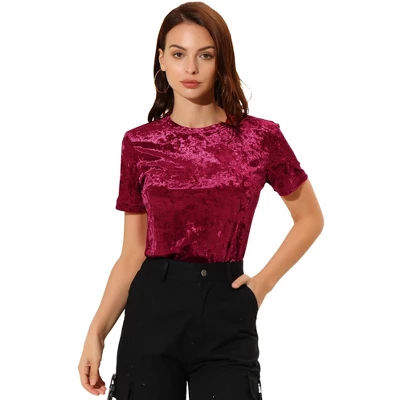 Allegra K Women's Velvet Crew Neck Short Sleeve Casual Blouse 19 Allegra K Women's Velvet Crew Neck Short Sleeve Casual Blouse - Image 19