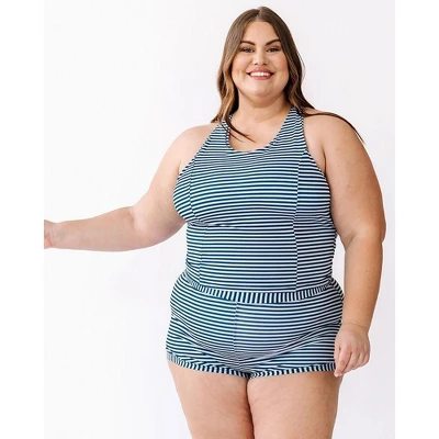 Lime Ricki Women's Indigo Stripe Cross-Back Crop Top 2 Lime Ricki Women's Indigo Stripe Cross-Back Crop Top - Image 2