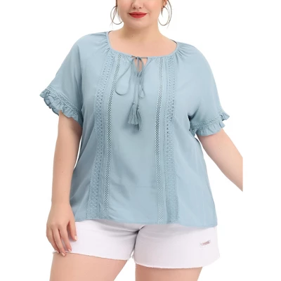 Agnes Orinda Women's Plus Size Lace Hollow Out Ruffle Boho Blouse 8 Agnes Orinda Women's Plus Size Lace Hollow Out Ruffle Boho Blouse - Image 8