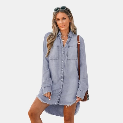 Women's Single One Frayed Denim Shirt -Cupshe 6 Women's Single One Frayed Denim Shirt -Cupshe - Image 6