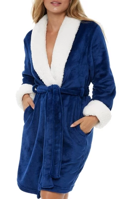 Women's Classic Plush Robe, Short Fleece Bathrobe Solids 7 Women's Classic Plush Robe, Short Fleece Bathrobe Solids - Image 7