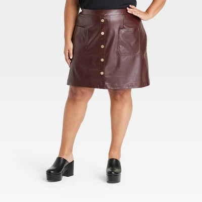 Women's Faux Leather Mini A-Line Skirt - Ava & Viv™ 4 Women's Faux Leather Mini A-Line Skirt - Ava & Viv™ - Image 4