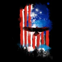 Junior's Design By Humans July 4th American Eagle Sky By Kharmazero T-Shirt