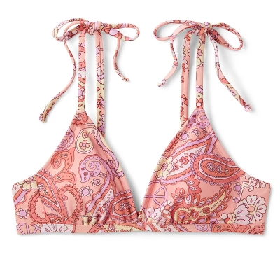 Women's Shoulder Tie Bralette Bikini Top - Wild Fable™ Peach Paisley Print 5 Women's Shoulder Tie Bralette Bikini Top - Wild Fable™ Peach Paisley Print - Image 5