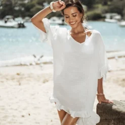 Women's Ruffled V-Neck Back Tie Cover-Up Mini Dress - Cupshe -Trendy Women GUEST 76a3a457 af97 423f 9d11 4a9114f2cd27