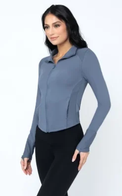 Yogalicious Womens Lux Streamline Interlink Ribbed Contour Insert Full Zip Performance Jacket With Pockets -Trendy Women GUEST 76a83b82 5328 49a7 88af 00b99114830b