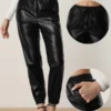 Allegra K Faux Leather Pants For Women's Drawstring High Waist Joggers Casual Tapered Trousers