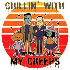 Women's Design By Humans Chillin With My Creeps 80's Style Halloween Characters By MerchHQ Racerback Tank Top