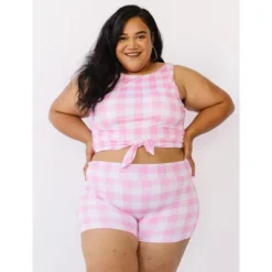 Lime Ricki Women's Pink Gingham Knotted Crop -Trendy Women GUEST 7a29484e 4cc0 49a9 b292 bd0a5efd1e9e