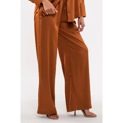 August Sky Women's Solid Satin Wide Leg Pants 3 August Sky Women's Solid Satin Wide Leg Pants - Image 3