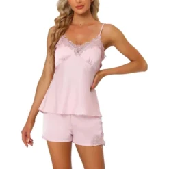 Cheibear Womens Satin Lounge Lace Trim Cami Tops With Shorts Sleepwear Pajamas Sets -Trendy Women GUEST 7bed31cb 85b0 42d6 b041 d649e918c266