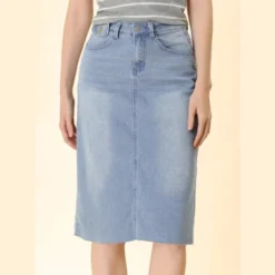 Allegra K Women's Casual Jean Skirt High Waist Back Vent Short Denim Skirts