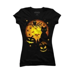 Junior's Design By Humans Halloween Kitty By Artizan16 T-Shirt -Trendy Women GUEST 7d77ac07 0b9e 4a57 a24b 105cfe574b1c