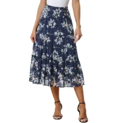 Allegra K Women's Floral Elastic Waist Tiered Ruffle Boho Midi Skirts -Trendy Women GUEST 7dcd1fa9 bc10 4643 b51d cc92be98a5a4