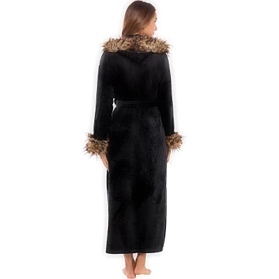 Women's Faux Fur Feather Hooded Robe, Soft Plush Fleece Bathrobe With Hood 1 Women's Faux Fur Feather Hooded Robe, Soft Plush Fleece Bathrobe With Hood