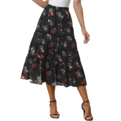 Allegra K Women's Floral Elastic Waist Tiered Ruffle Boho Midi Skirts -Trendy Women GUEST 813ba09a e388 4328 b4d5 b6c792ba2665
