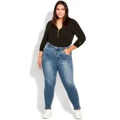 Avenue Women's Plus Size Serendipity Zip Jean - Mid Wash | EVANS -Trendy Women GUEST 823c9464 df84 4843 8fc5 7407cd5d35fc