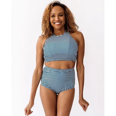 Lime Ricki Women's Indigo Stripe Cross-Back Crop Top 4 Lime Ricki Women's Indigo Stripe Cross-Back Crop Top - Image 4