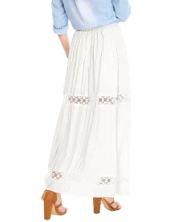 Allegra K Women's Lace Insert Vintage Swing A-Line Maxi Skirt With Elastic Waist -Trendy Women GUEST 83eeea4e 888d 4808 87b6 6933204b61f4