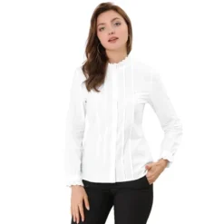 Allegra K Women's Mock Neck Blouse Ruffle Work Office Cotton Pleated Button Up Shirt 13 Allegra K Women's Mock Neck Blouse Ruffle Work Office Cotton Pleated Button Up Shirt -Trendy Women GUEST 844416d9 eb72 4666 b201 62e8c411939c