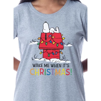 Peanuts Womens' Snoopy Wake Me Christmas Nightgown Sleep Pajama Shirt Grey 1 Peanuts Womens' Snoopy Wake Me Christmas Nightgown Sleep Pajama Shirt Grey