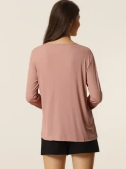 Cheibear Womens Casual V Neck Ribbed Pullover Long Sleeve Sleepwear Tops -Trendy Women GUEST 8546d38b 015a 474f bcad 38b0c0afeb43