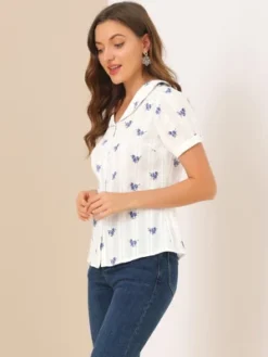 Allegra K Women's 2023 Peter Pan Collar Summer Tops Button Front Elegant Floral Shirt -Trendy Women GUEST 86c689d1 1b3e 4a13 86af db4c66ab6d08