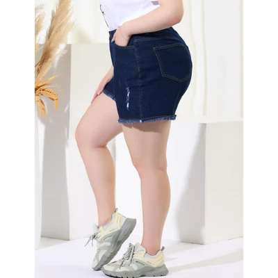 Agnes Orinda Women's Plus Size Jean High Waisted Raw Hem Stretched Distressed Denim Short 1 Agnes Orinda Women's Plus Size Jean High Waisted Raw Hem Stretched Distressed Denim Short