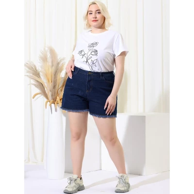 Agnes Orinda Women's Plus Size Jean High Waisted Raw Hem Stretched Distressed Denim Short 2 Agnes Orinda Women's Plus Size Jean High Waisted Raw Hem Stretched Distressed Denim Short - Image 2