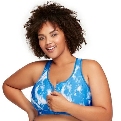 Glamorise Womens Zip Up Front-Closure Sports Wirefree Bra 9266 Blue Tie-Dye 2 Glamorise Womens Zip Up Front-Closure Sports Wirefree Bra 9266 Blue Tie-Dye - Image 2