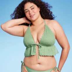 Women's Crochet Tie-Front Longline Bikini Top - Wild Fable™ Soft Green -Trendy Women GUEST 89ed3612 e4b3 4808 8731 fb6faa371484