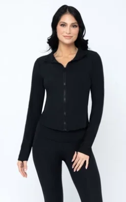 Yogalicious Womens Lux Streamline Interlink Ribbed Contour Insert Full Zip Performance Jacket With Pockets -Trendy Women GUEST 8a1965b8 17ee 4d1a 99e1 6cdb6925fbac