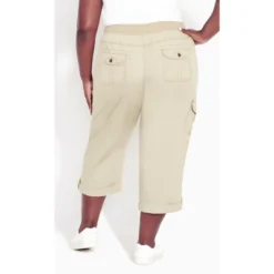 Women's Plus Size Cotton Roll Up Capri - Sand | AVENUE