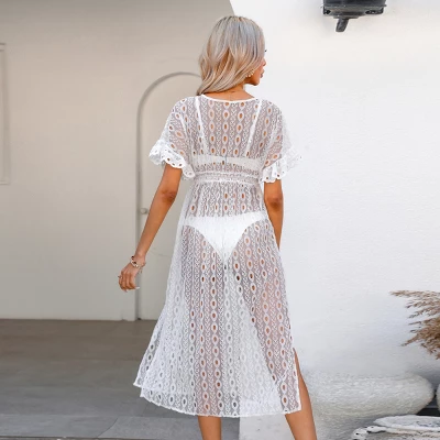 Women's Crochet Ruffles Swim Cover-Up - Cupshe 2 Women's Crochet Ruffles Swim Cover-Up - Cupshe - Image 2