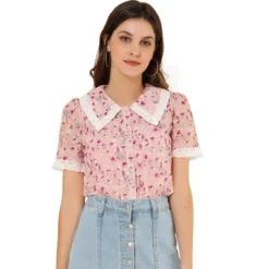 Allegra K Women's Peter Pan Collar Lace Embroidered Casual Floral Shirt Blouse -Trendy Women GUEST 8b1aad08 d306 4d0e b75f 70f7c09b1399