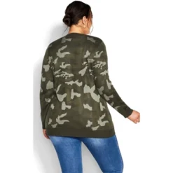 Women's Plus Size Print Longline Cardigan - Camo | AVENUE