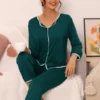 Cheibear Womens Sleepwear Pajamas Long Sleeve Pullover Tops With Pants Lounge Sets