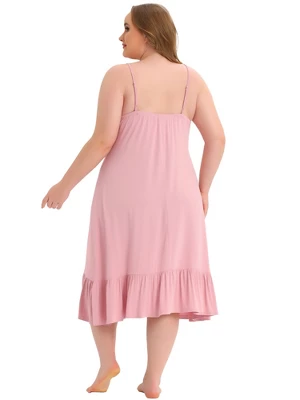 Agnes Orinda Women's Plus Size Nightgown Ruffle Hem Comfy Adjustable Strap Sleepdress 3 Agnes Orinda Women's Plus Size Nightgown Ruffle Hem Comfy Adjustable Strap Sleepdress - Image 3