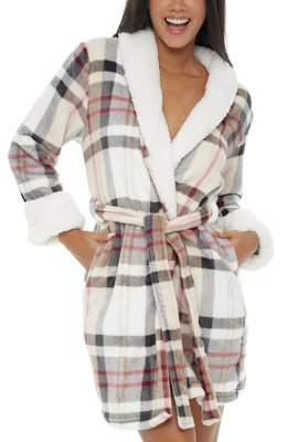 Women's Classic Plush Robe, Short Fleece Bathrobe Prints 13 Women's Classic Plush Robe, Short Fleece Bathrobe Prints - Image 13