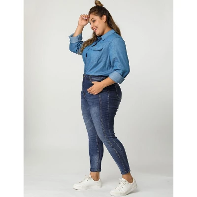 Agnes Orinda Women's Plus Size Mid Rise Stretch Washed Skinny Denim Jeans 2 Agnes Orinda Women's Plus Size Mid Rise Stretch Washed Skinny Denim Jeans - Image 2
