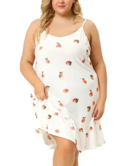 Agnes Orinda Women's Plus Size Sleeveless Fruit Ruffle Hem Nightgown