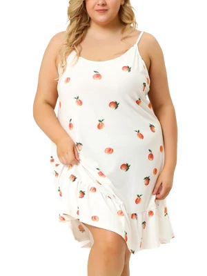 Agnes Orinda Women's Plus Size Sleeveless Fruit Ruffle Hem Nightgown 1 Agnes Orinda Women's Plus Size Sleeveless Fruit Ruffle Hem Nightgown
