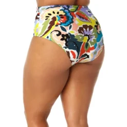 Anne Cole Plus - Women's Fold Over High Waist Shirred Bikini Swim Bottoms